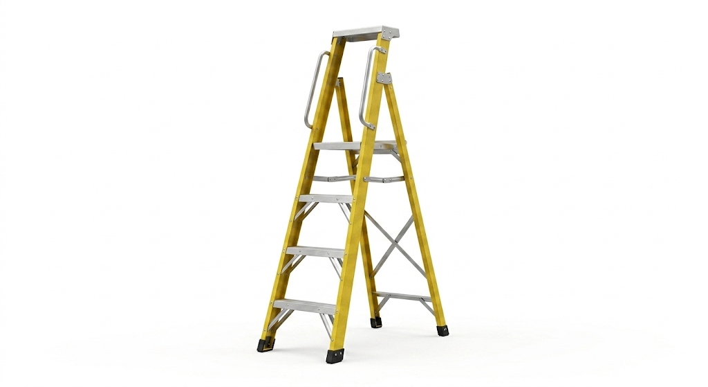 Escalera de plataforma plegable de fibra de vidrio con baranda segura - Imagen 2